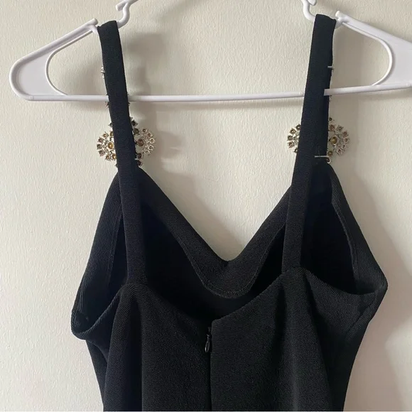 Vintage 90s Lillie Rubin Black Crystal Detailed Strap Feather Slit Evening Gown - Picture 11 of 17